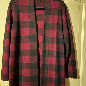 Talbots Red and Black Plaid Cardigan